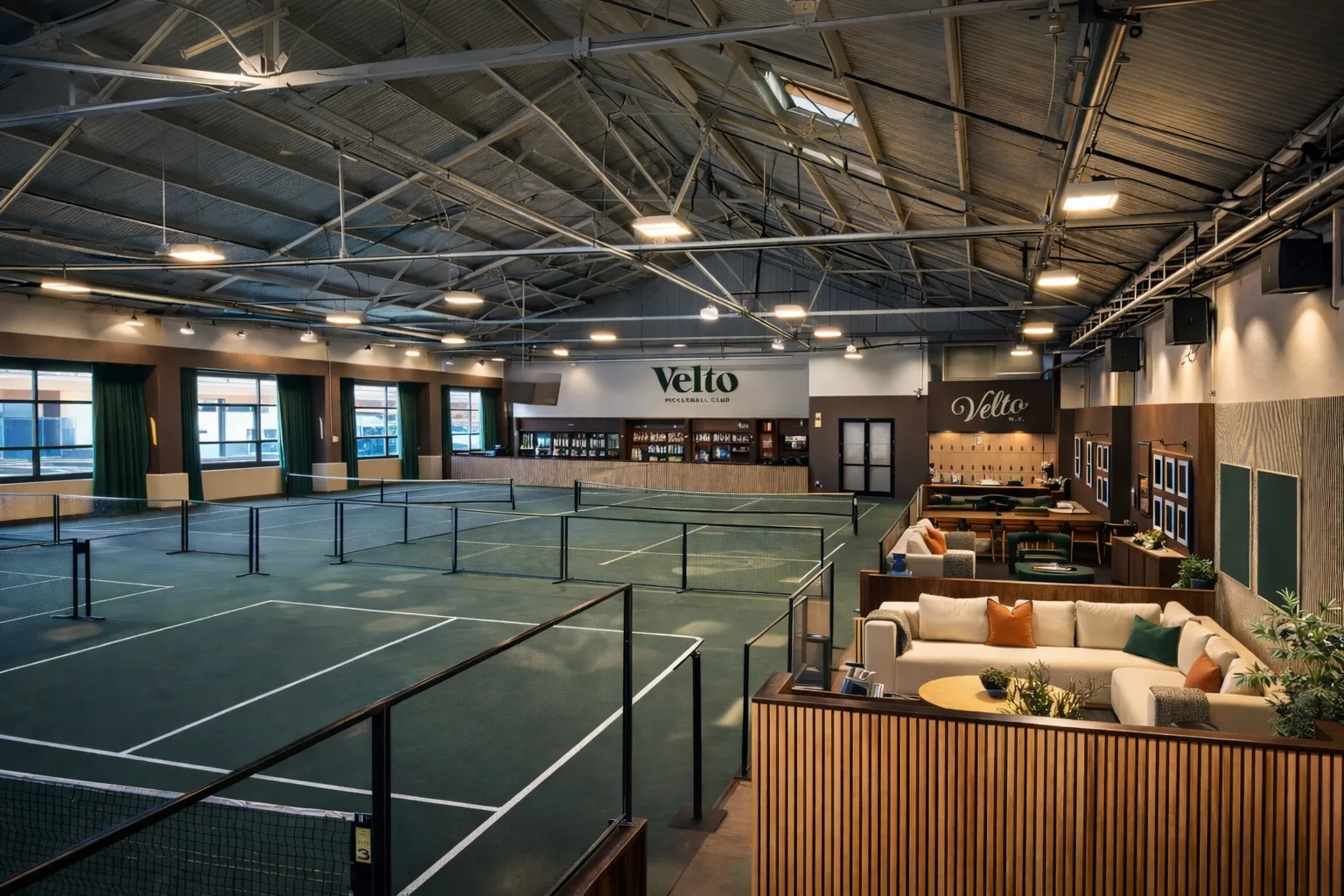 Velto Pickleball Club facility with courts and lounge